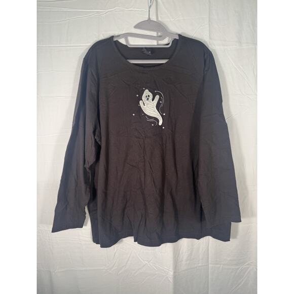 Holiday Editions Halloween Shirt. black long sleeve sequin ghost top Y2k - Picture 1 of 4
